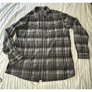 Eddie Bauer Fuzzy Long Sleeve Flannel Mens TXL Plaid Gray SOFT MICROFLEECE